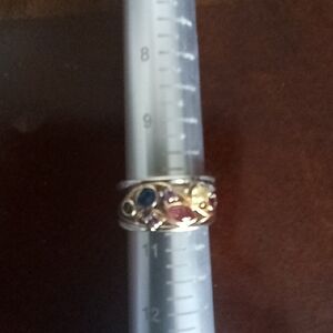 STUNNING  MULTI-COLOR LEAF SILVER AND GOLD TONE RING